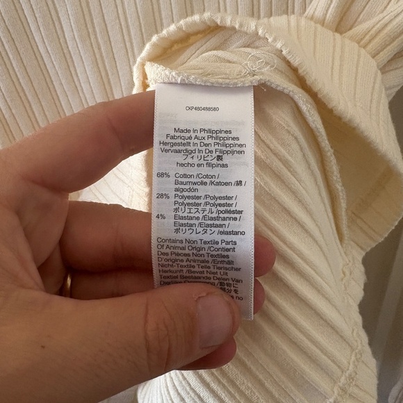 Madewell Ribbed Long Sleeve Polo Shirt Women's Medium Cream Boxy Preppy Academia - Picture 7 of 11